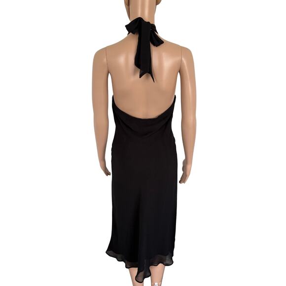 Vintage Halter Midi Slip Dress Chiffon 8 Blck Babydoll Whimsigoth Y2K Holiday - Picture 5 of 7
